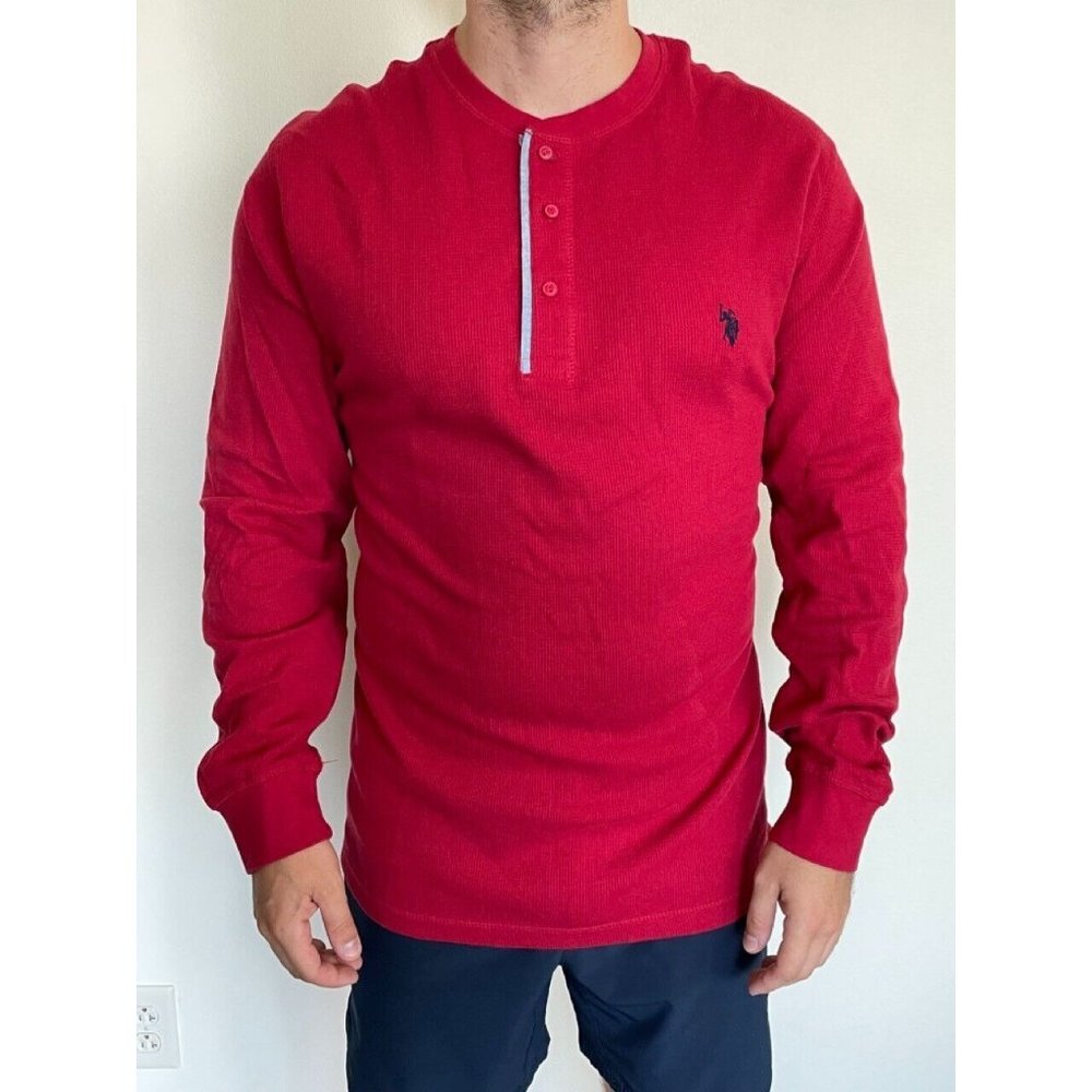 Us Polo Assn. Mens Basic T-Shirt Red Long Sleeve Stretch Crew Neck XXL
